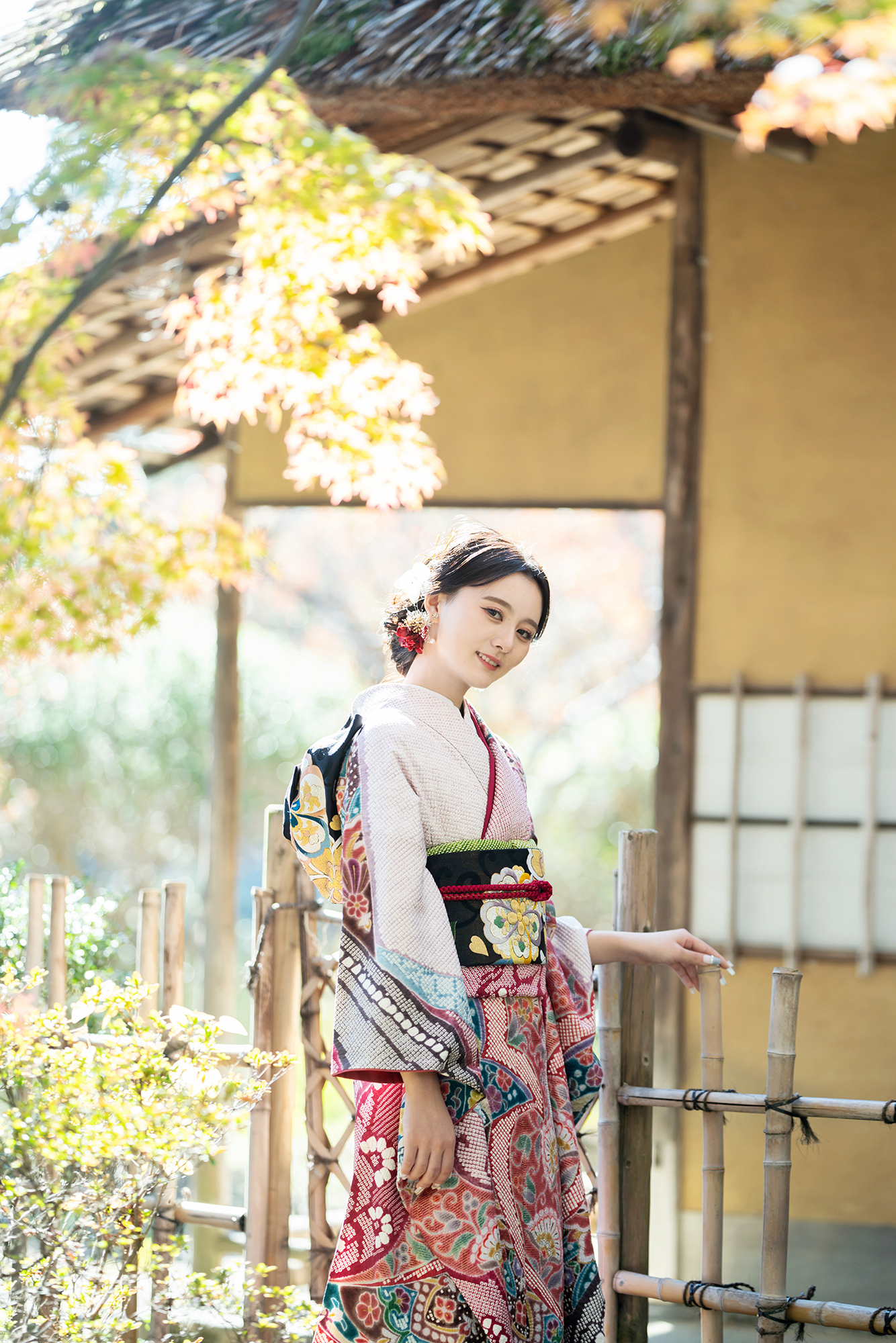 成人式前撮り 庭園ロケ 京都 片倉写真事務所