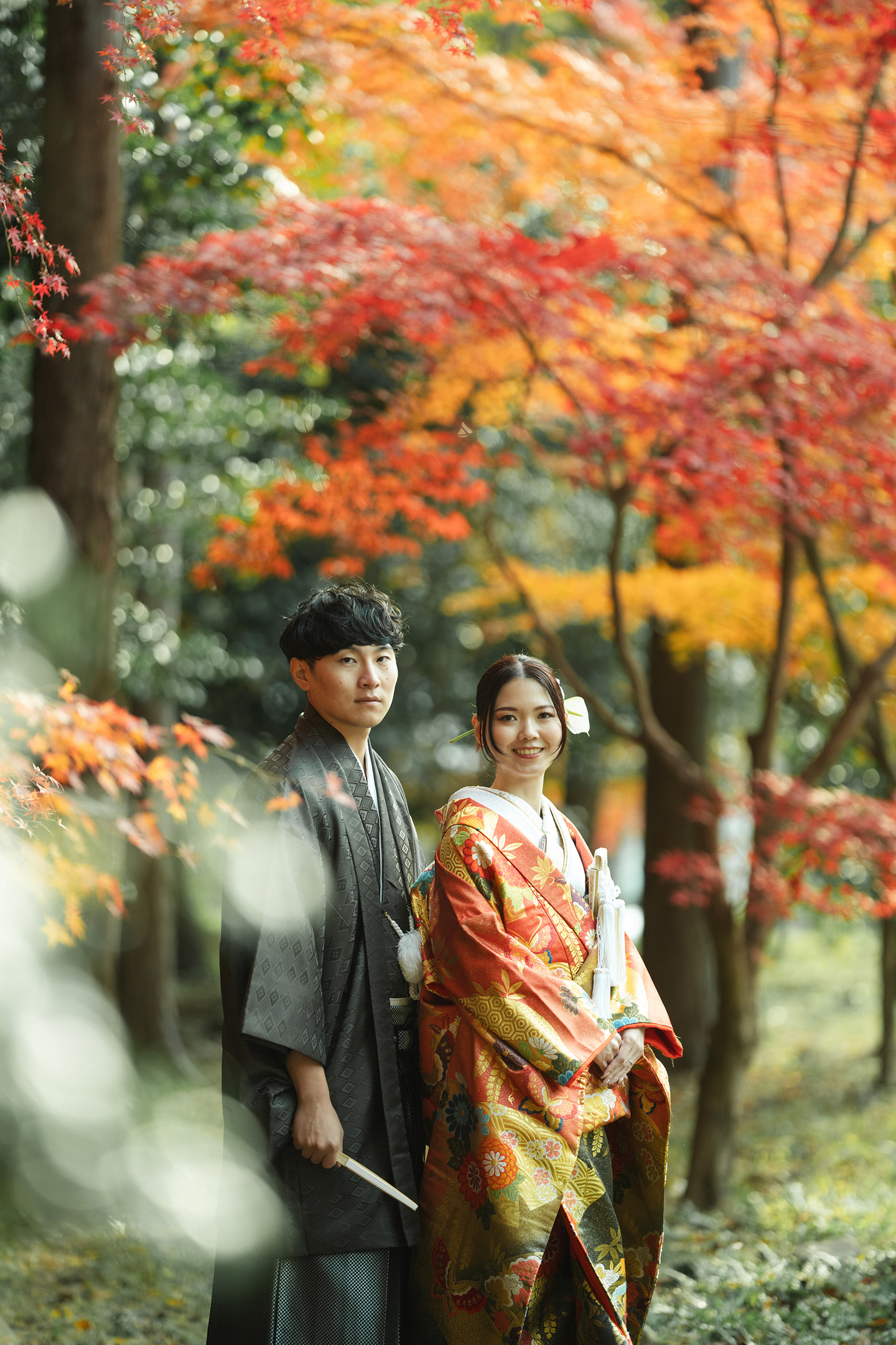 大原の神社の紅葉と