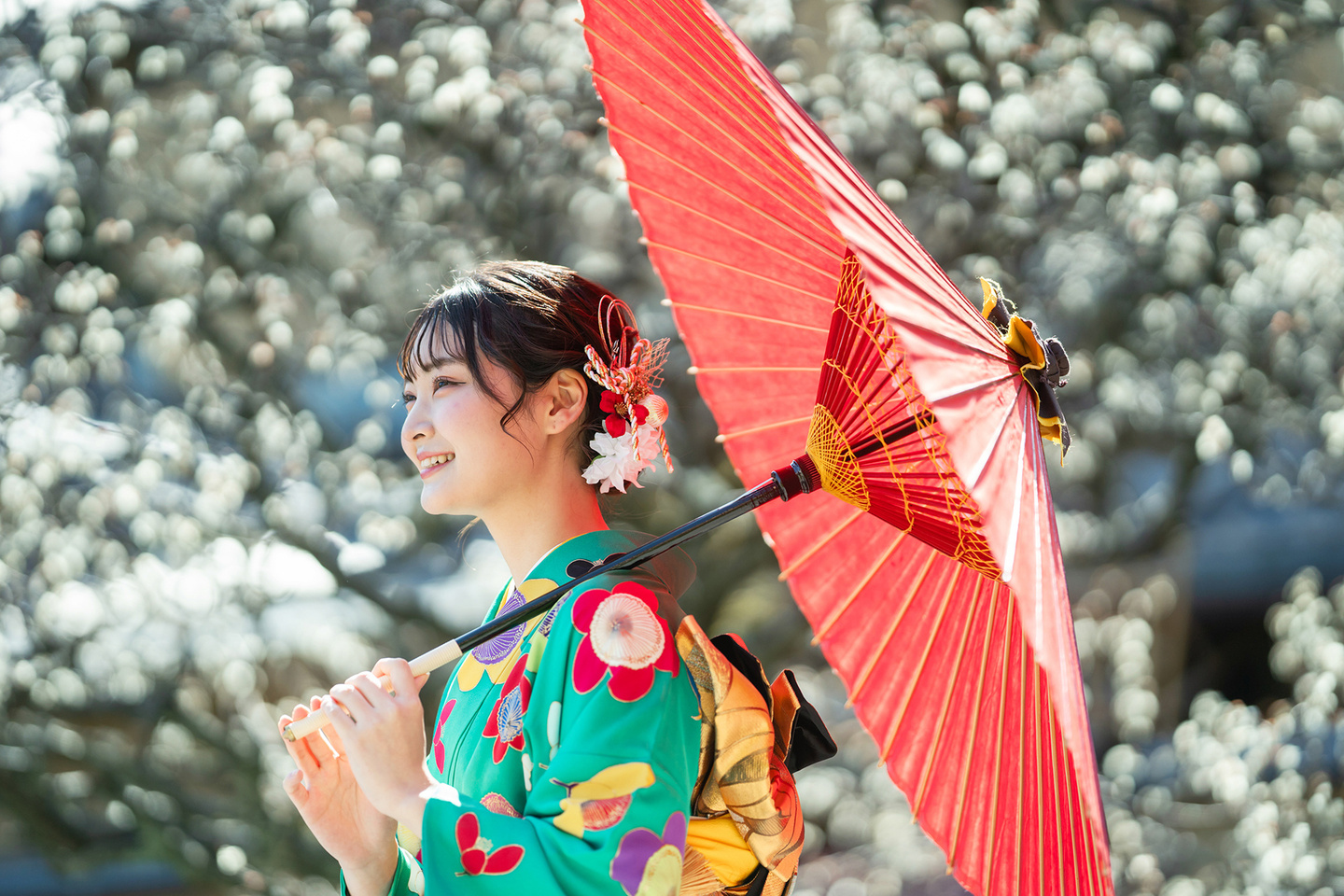 成人式前撮り　梅林の庭園