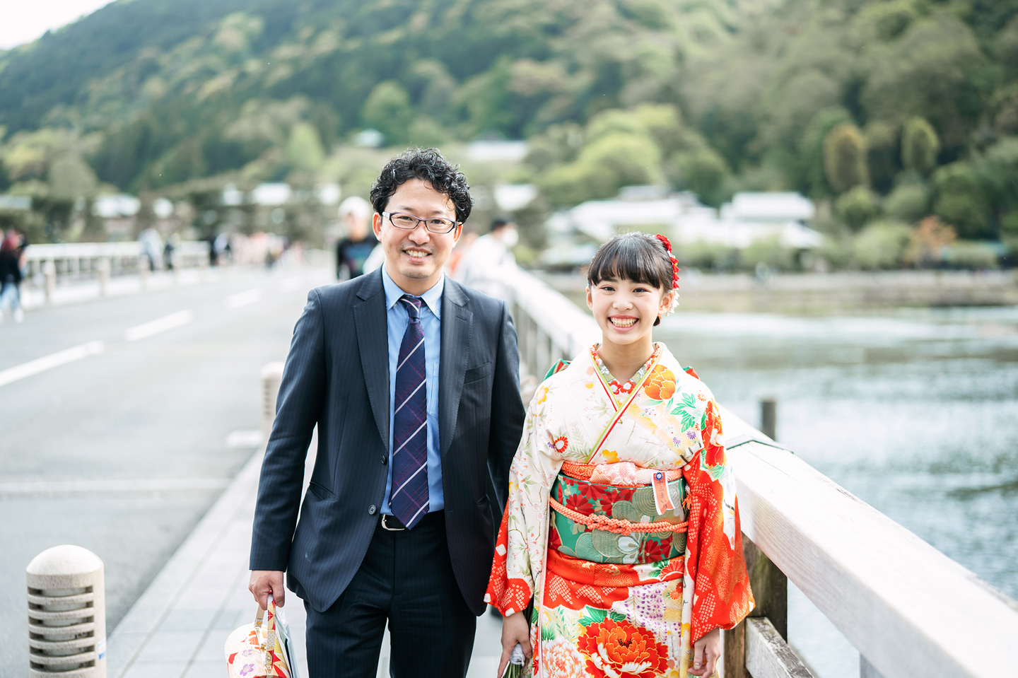 渡月橋 父と一緒に十三詣り 片倉写真事務所